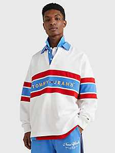 polo de rugby rayé blanc pour hommes tommy jeans
