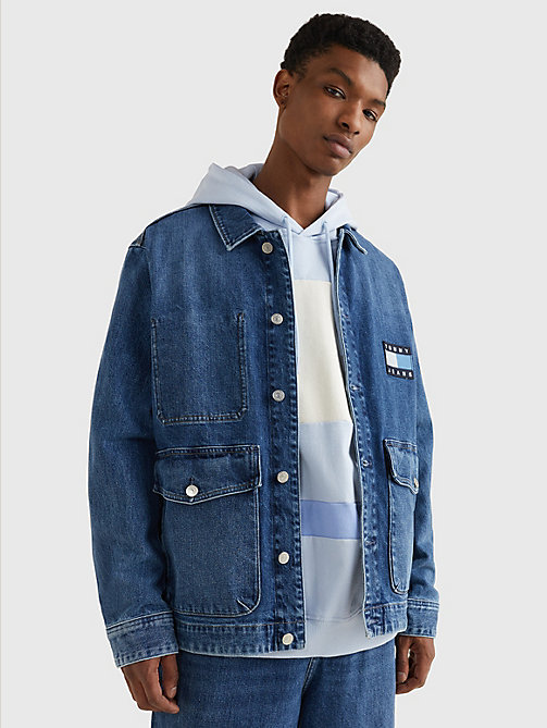 denim worker-jacke mit gleichfarbigem logo für herren - tommy jeans