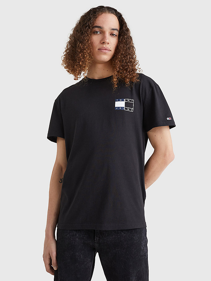 zwart t-shirt met gespleten logo voor heren - tommy jeans