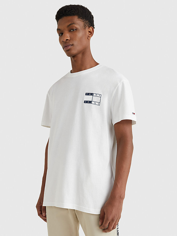wit t-shirt met gespleten logo voor heren - tommy jeans