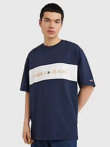 blue logo colour-blocked t-shirt for men tommy jeans