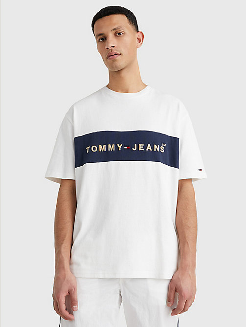 white logo colour-blocked t-shirt for men tommy jeans