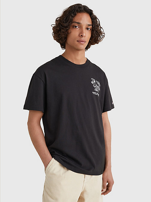 czarny t-shirt z logo z motywem pizzy dla mężczyźni - tommy jeans
