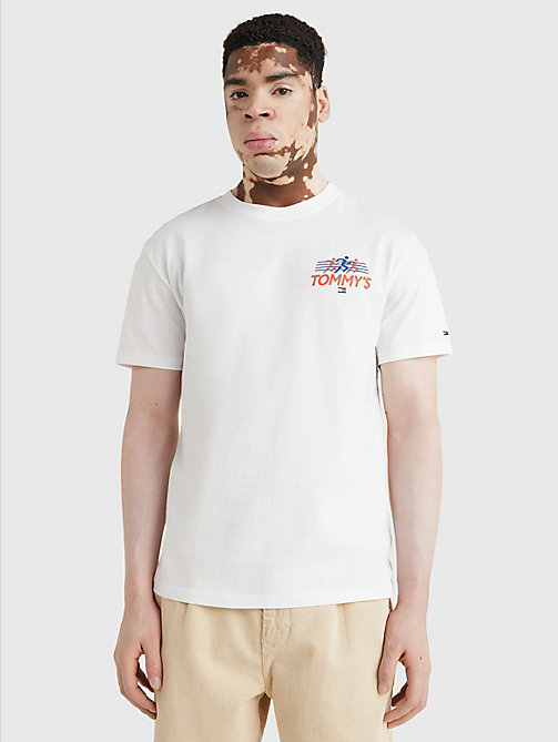 t-shirt en coton recyclé à logo blanc pour hommes tommy jeans