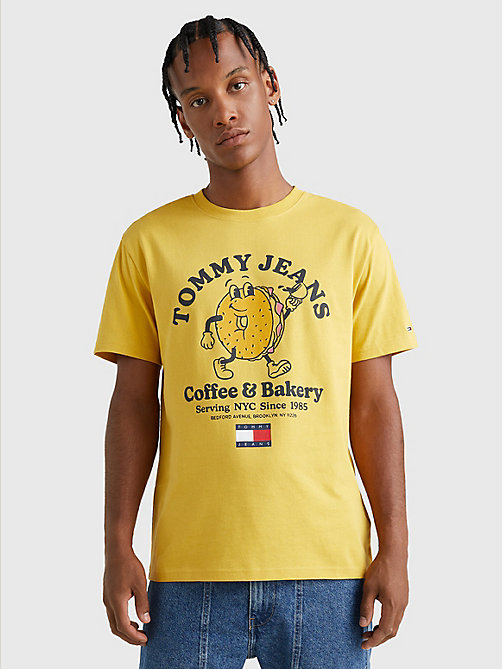 t-shirt à imprimé bagel jaune pour hommes tommy jeans