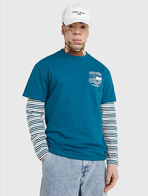 blau t-shirt mit grafischem nyc-print hinten für herren - tommy jeans