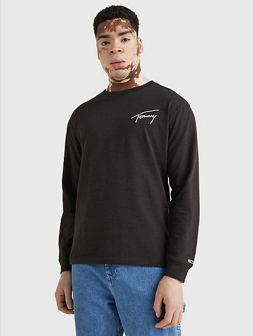 black signature logo long sleeve t-shirt for men tommy jeans