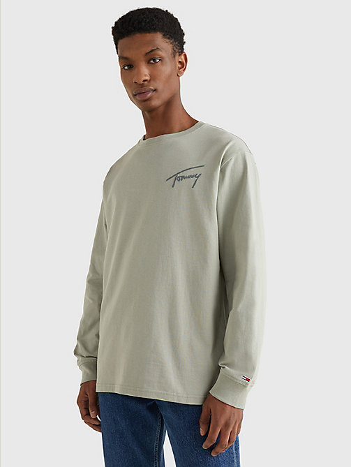 grey signature logo long sleeve t-shirt for men tommy jeans