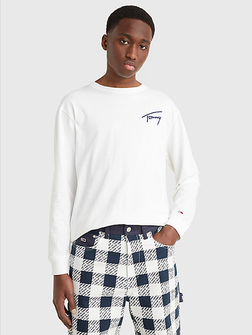 white signature logo long sleeve t-shirt for men tommy jeans