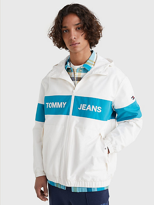 white colour-blocked logo embroidery jacket for men tommy jeans