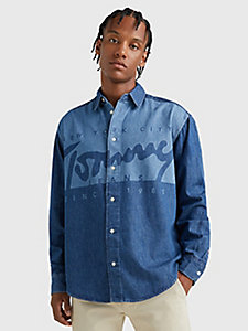 denim lasered logo denim shirt for men tommy jeans