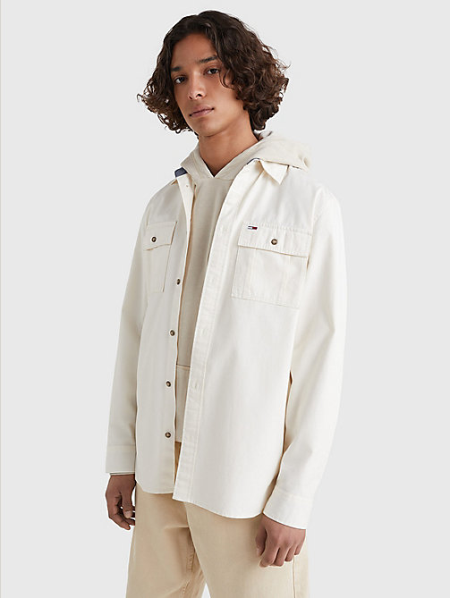 biały kurtka koszulowa essential z bawełny dla mężczyźni - tommy jeans