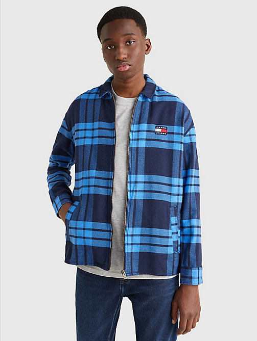 blue zip-thru check overshirt for men tommy jeans