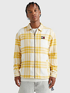 yellow zip-thru check overshirt for men tommy jeans