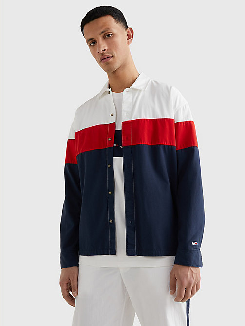 blue archive logo embroidery overshirt for men tommy jeans