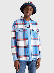 blue casual check overshirt for men tommy jeans