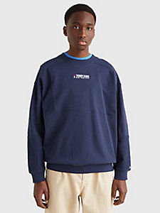 blue reverse panel crew neck sweatshirt for men tommy jeans