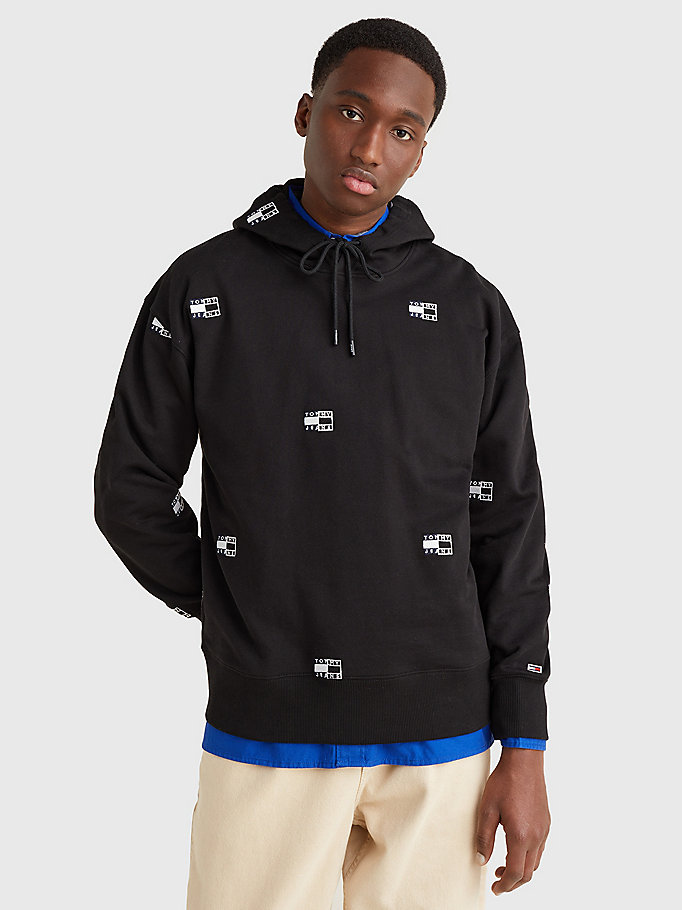 zwart relaxed fit hoodie met logo voor heren - tommy jeans