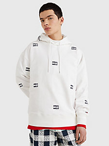 white relaxed logo hoody for men tommy jeans