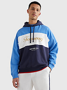 blauw colour-blocked hoodie met geborduurd logo voor heren - tommy jeans