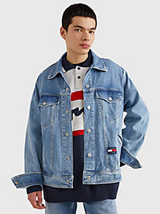 denim oversized logo denim trucker jacket for men tommy jeans