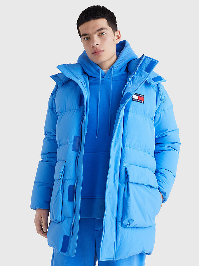 blue badge relaxed padded parka for men tommy jeans