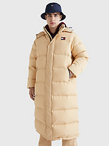 beige alaska padded relaxed maxi parka for men tommy jeans