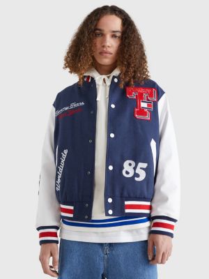 Veste College Homme – Manches Cuir – Gris/blanc – Taille S
