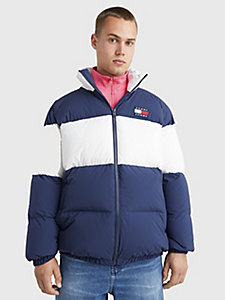 blue padded oversized puffer jacket for men tommy jeans