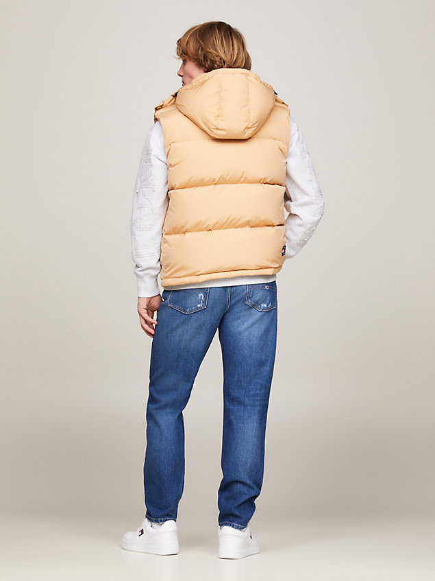 beige hooded down alaska puffer vest for men tommy jeans