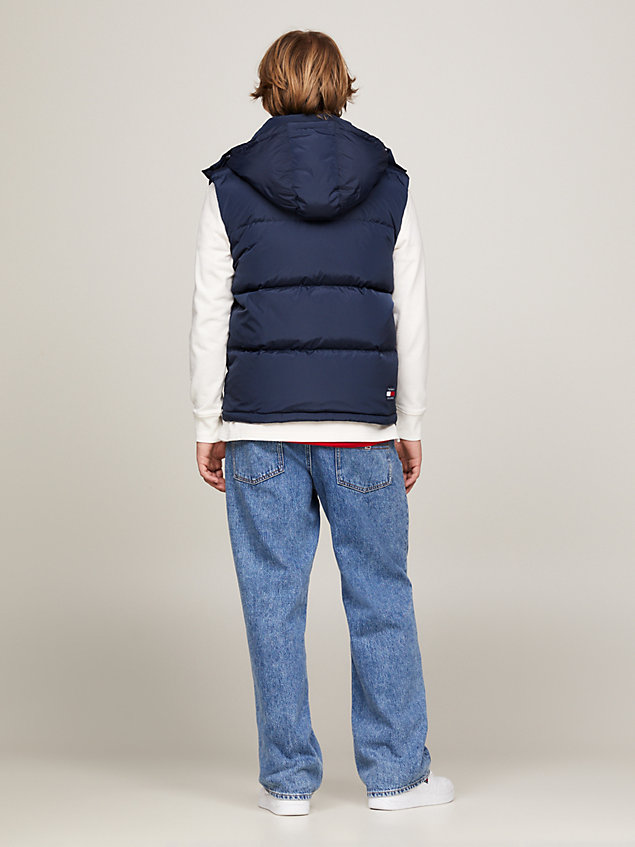 blue hooded down alaska puffer vest for men tommy jeans