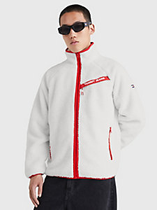 white sherpa relaxed fit jacket for men tommy jeans