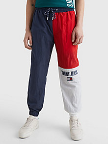 blau color block-jogginghose mit logo für men - tommy jeans