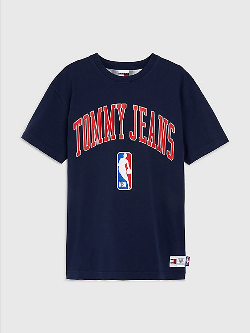 blue tommy jeans & nba logo relaxed t-shirt for men tommy jeans