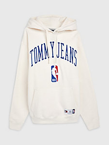 white tommy jeans & nba relaxed hoody for men tommy jeans