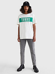 Tommy Hilfiger T-shirt imprim\u00e9 bleu-gris clair mouchet\u00e9 style d\u00e9contract\u00e9 Mode Hauts T-shirts imprimés 