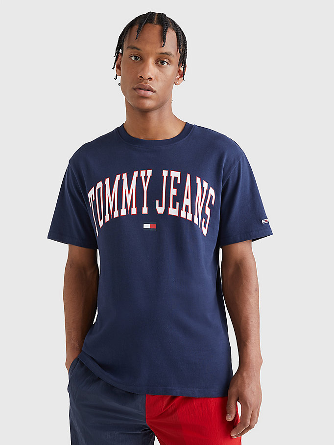 blue college logo t-shirt for men tommy jeans