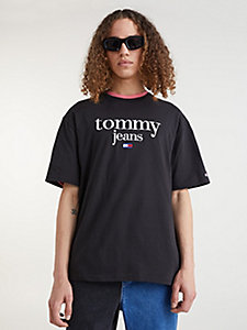 zwart modern t-shirt met signature-logo voor heren - tommy jeans