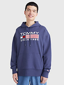 blau sportlicher hoodie mit logo für herren - tommy jeans