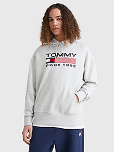 grey athletic logo hoody for men tommy jeans