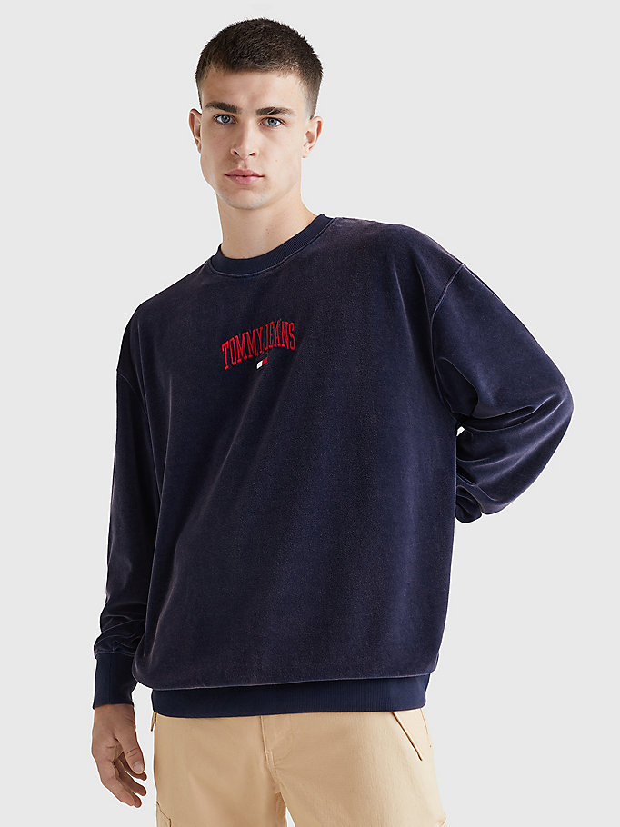 College Relaxed Fit Velour Sweatshirt | BLUE | Tommy Hilfiger