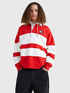 red mixed stripe rugby shirt for men tommy jeans