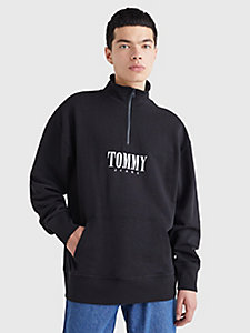 black half-zip relaxed fit sweatshirt for men tommy jeans