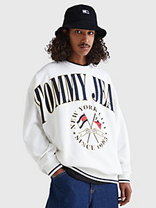 white logo skater sweatshirt for men tommy jeans