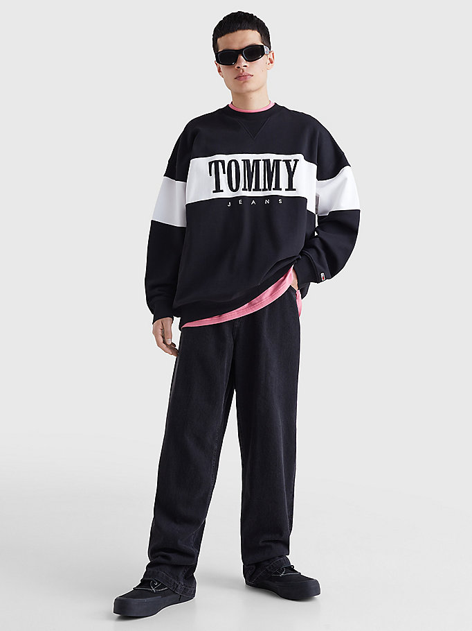 schwarz color block-sweatshirt mit aufgesticktem logo für herren - tommy jeans