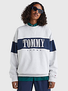 grijs colour-blocked sweatshirt met geborduurd logo voor heren - tommy jeans