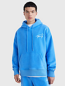 felpa signature relaxed fit in pile con logo blu da uomo tommy jeans
