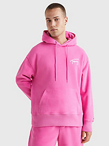 rosa signature relaxed fit fleece-hoodie mit logo für herren - tommy jeans