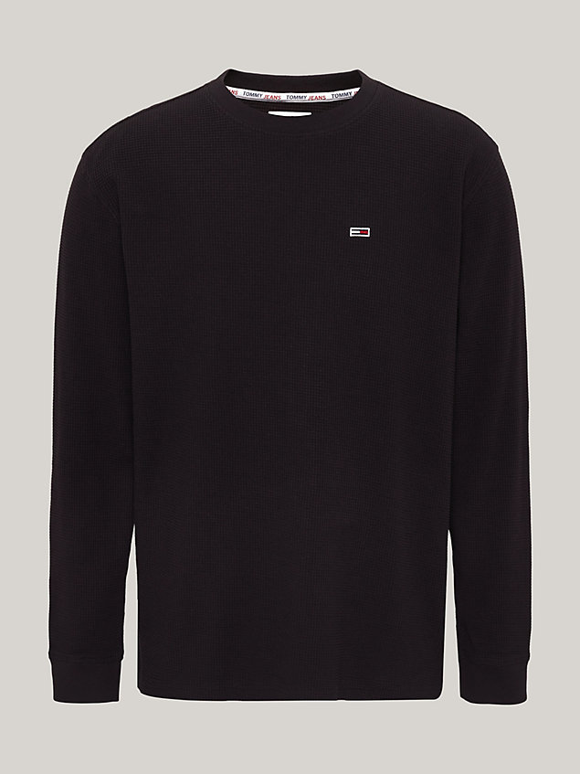 black essential waffle long sleeve classic t-shirt for men tommy jeans