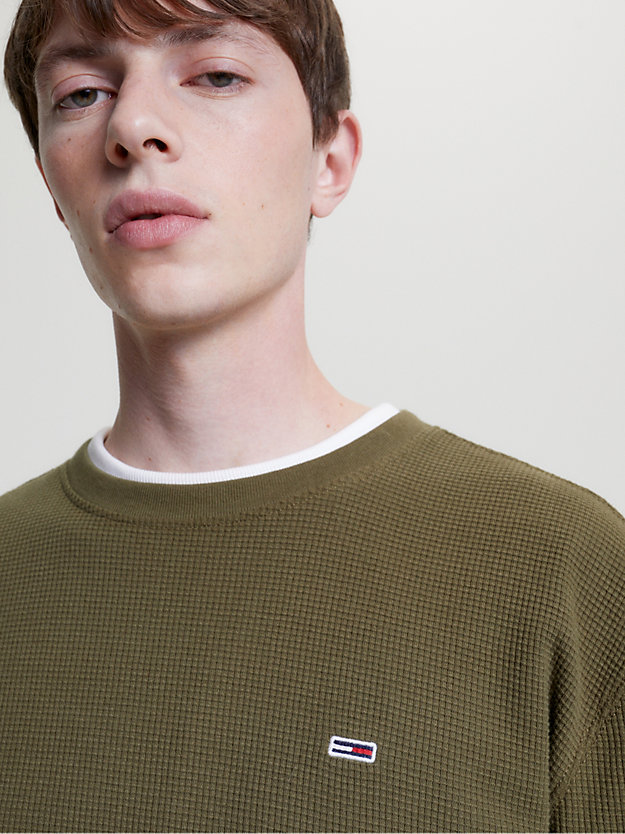Essential Waffle Long Sleeve Classic T-Shirt | Green | Tommy Hilfiger